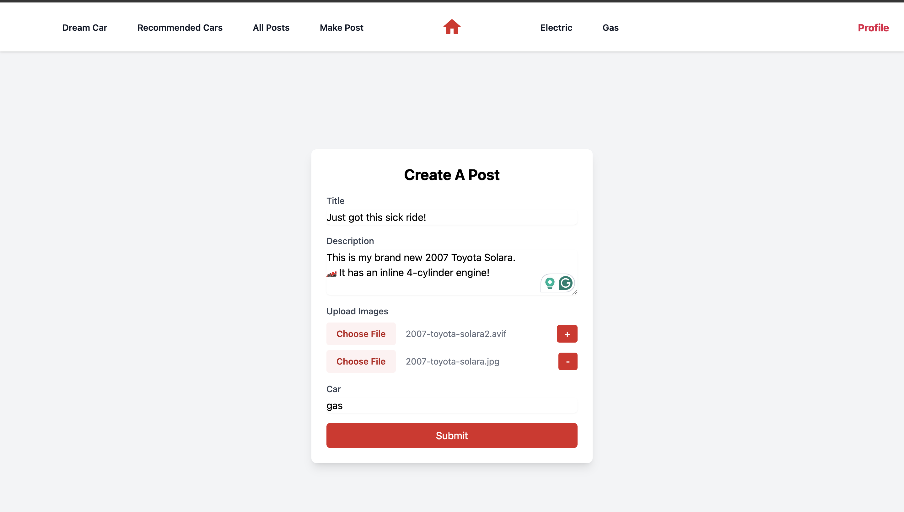 Car Info Page